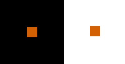 simultaneous contrast - orange set against both black and white