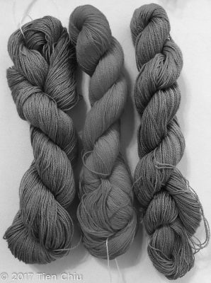 The same three yarns, but in black and white