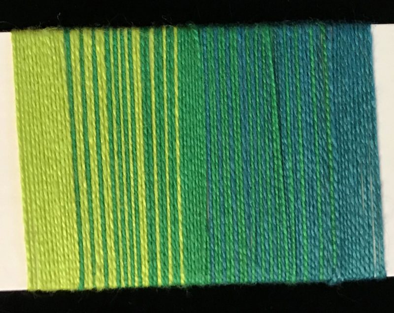 yarn wrap showing yellow-green and blue-green to green color gradients