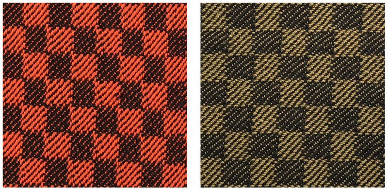 high saturation vs. low saturation handwoven swatches