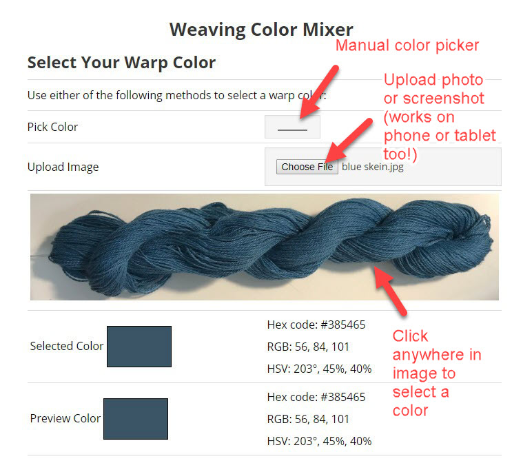 Screenshot showing how to select colors in the Color Mixing Tool