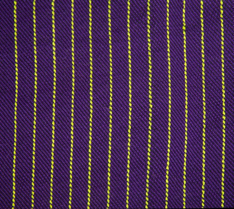 dark purple swatch with lime green pinstripes