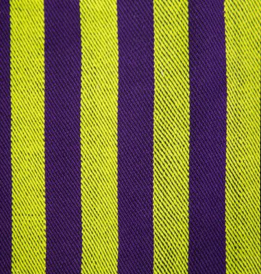 lime green and purple fabric, equal width stripes