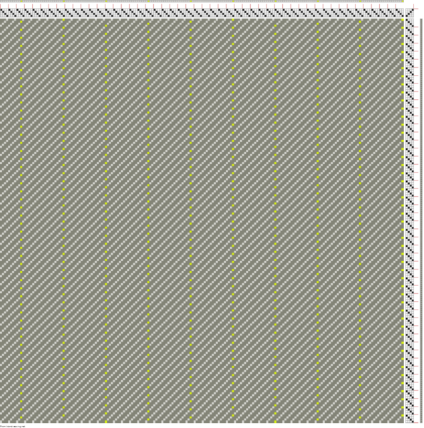 lime green pinstripes on gray, dark gray weft, 3/1 twill reverse side, mostly weft showing